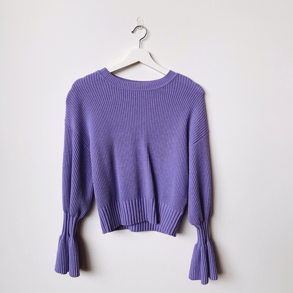 Anthropologie Lavender Ribbed Bell-Sleeve Sweater